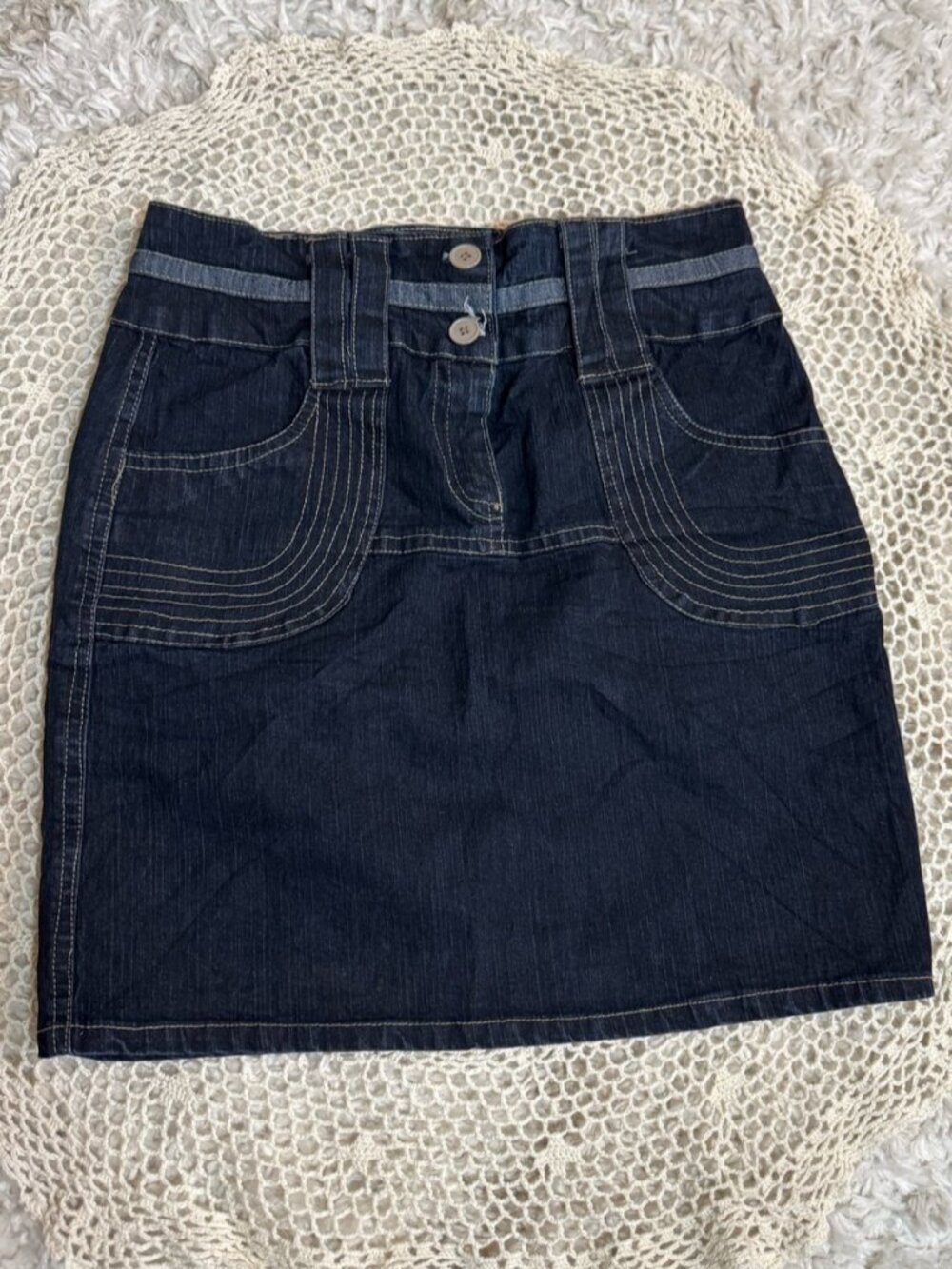 Y2K Dark Blue Denim High Waist Mini Skirt - Women's Classic Style | Size 14